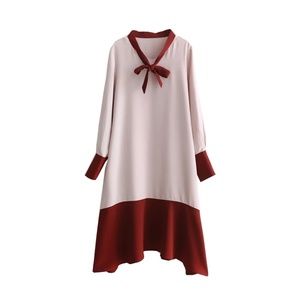 Cute v neckline color blocking fall dress